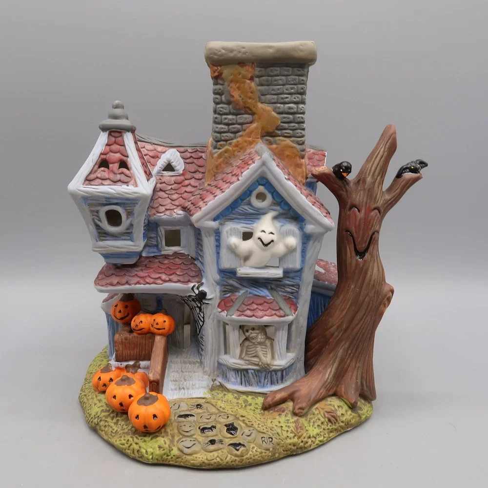 PartyLite Halloween Haunted House P8264 Ceramic Tea Light Candle Holder Decor